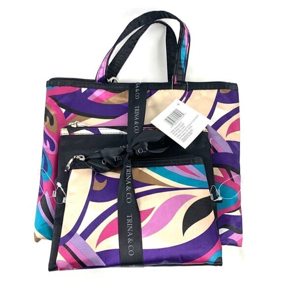 Trina & Co. Cosmetic Bag Set of Three - Multicolor Abstract Print/Black, NWT - Picture 6 of 6